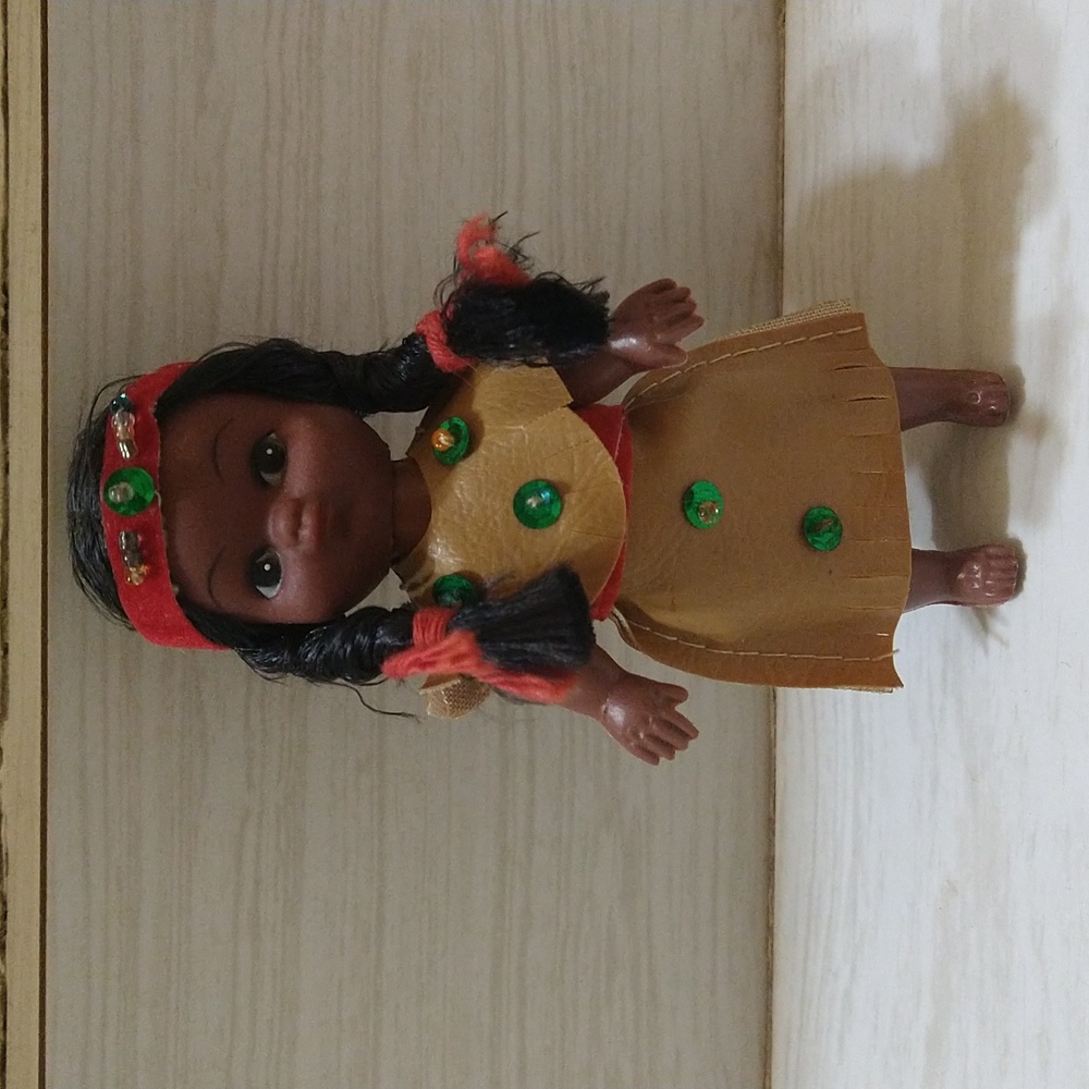 Vintage 1960's Native Indian Girl Doll 4" Made In Hong Kong
